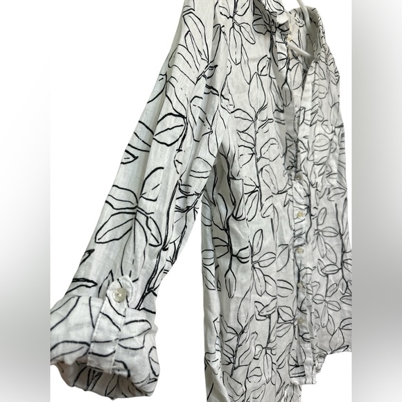 CYNTHIA ROWLEY Floral Print Roll Tab Sleeve 100% Linen Blouse - Picture 3 of 6